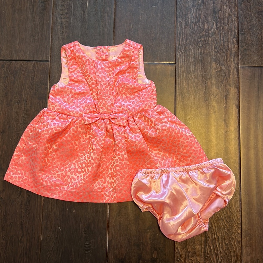 Cat and Jack Baby Girls Bright Coral Printed Dress with matching bloomers!